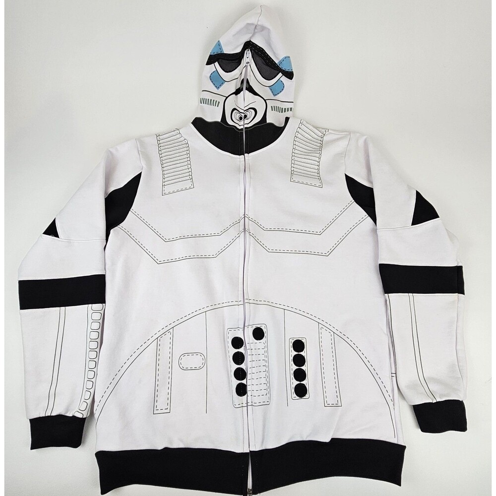 Star Wars Stormtrooper Costume Hoodie Men's XL Full Zip Helmet Hood White